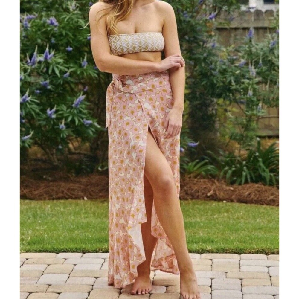 Citrine Swim X Free People $169 Acacia Coral Coverup Bikini Pink Skirt Wrap